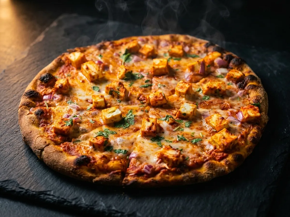 A halal butter chicken pizza from Chicago Pizza and Pasta in Irving, Texas
