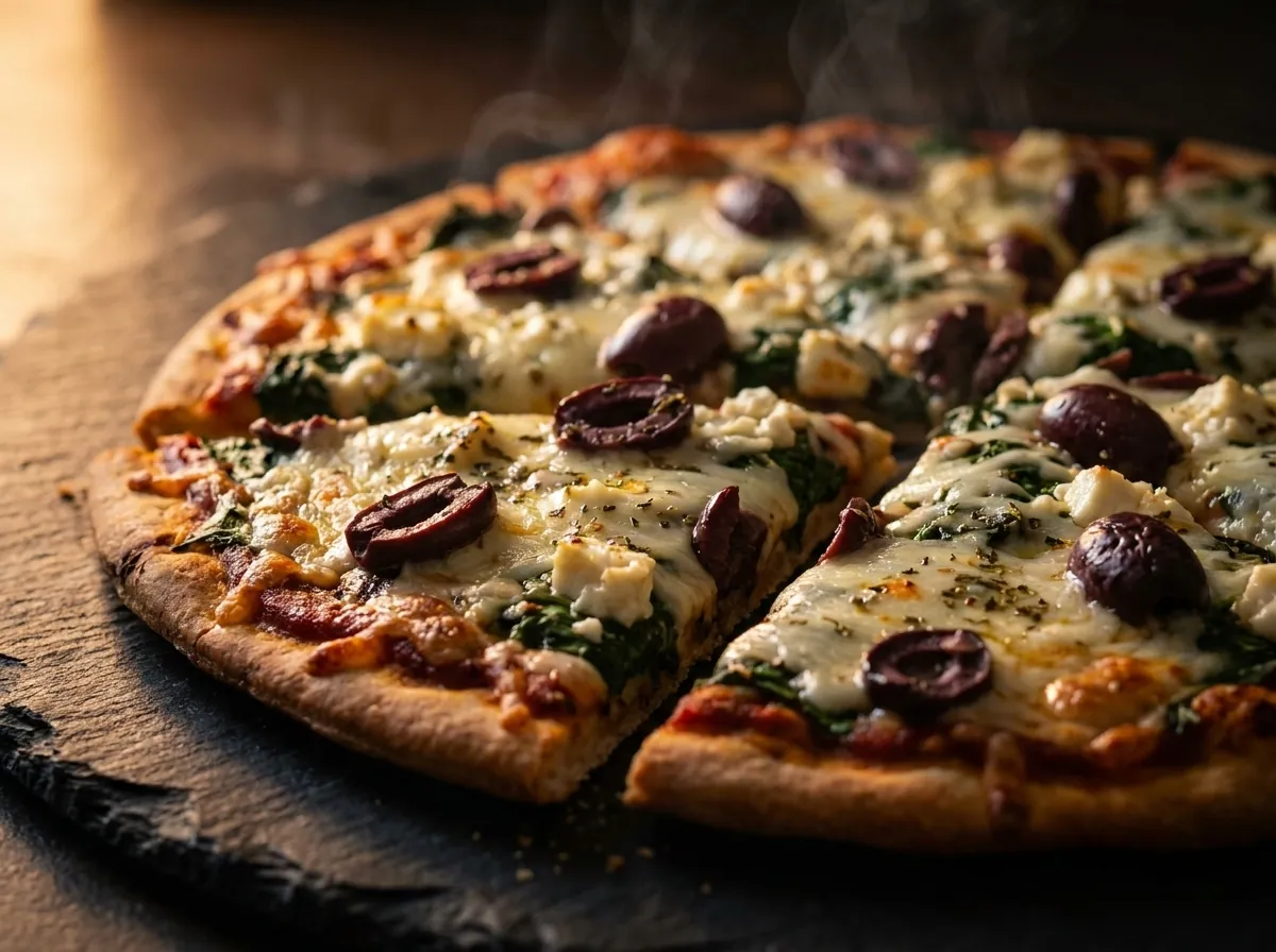 A halal Greek pizza at Chicago Pizza and Pasta in Irving, Texas