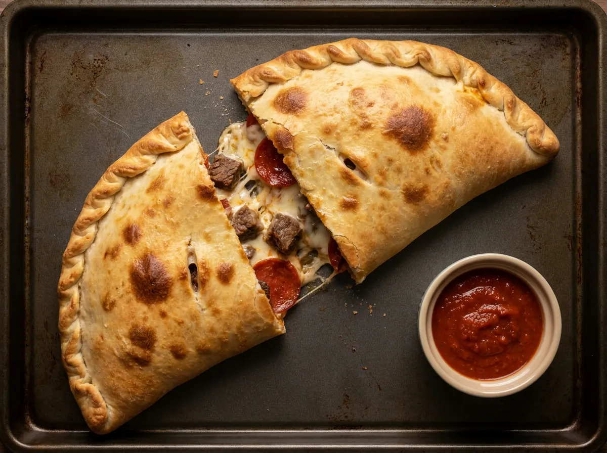A halal meat calzone from Chicago Pizza and Pasta in Irving, Texas